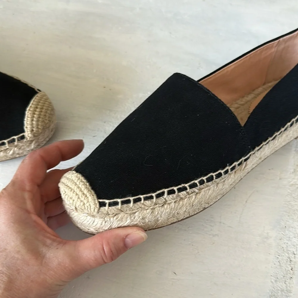 J. Crew SU22 Canvas Espadrille Flat Shoes Sz 10 Black Jute Soles Classic Slip On